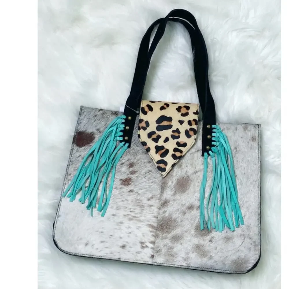 Texas Ranch Tote‎ Purse Calf Hair Leather 14